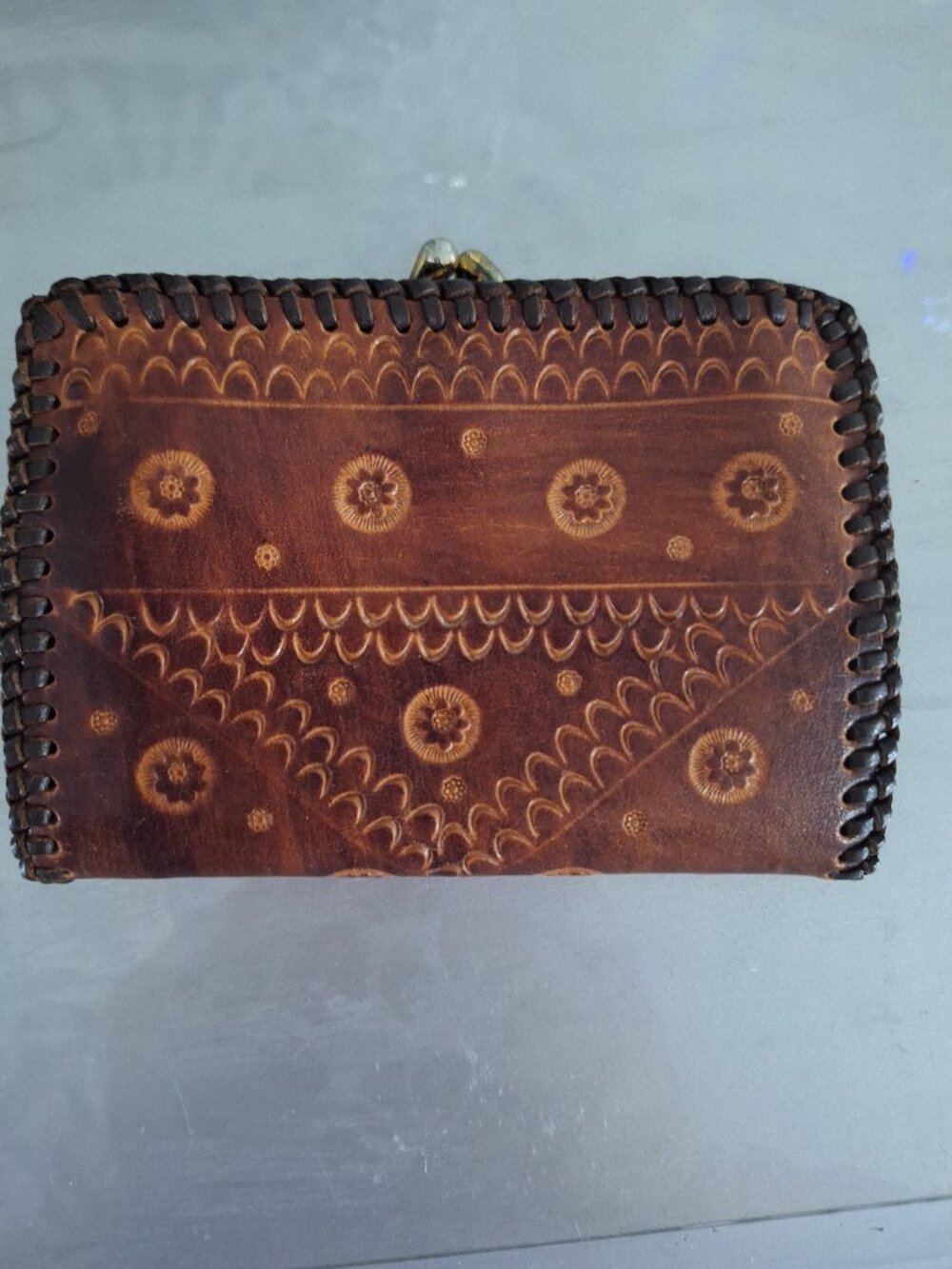 Vintage 1950s Hand-Tooled Genuine Leather Frame Wallet